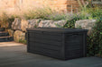 Keter Westwood 150-Gallon Resin Outdoor Storage Box | Weather-Resistant Deck Bin for Patio Cushions, Garden Tools & Pool Accessories – Dark Grey