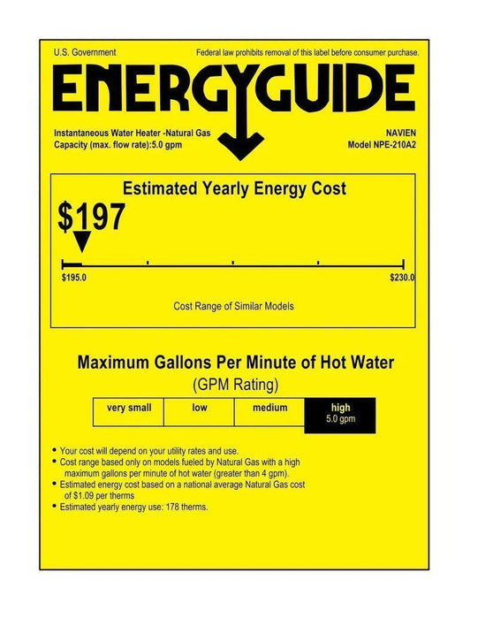 Navien NPE-210A2 High efficiency Condensing Tankless Water Heater