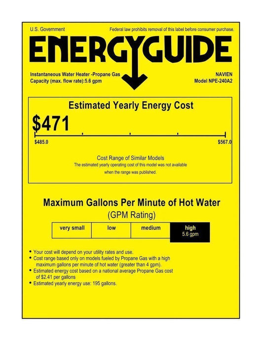 Navien NPE-240A2 High efficiency Condensing Tankless Water Heater