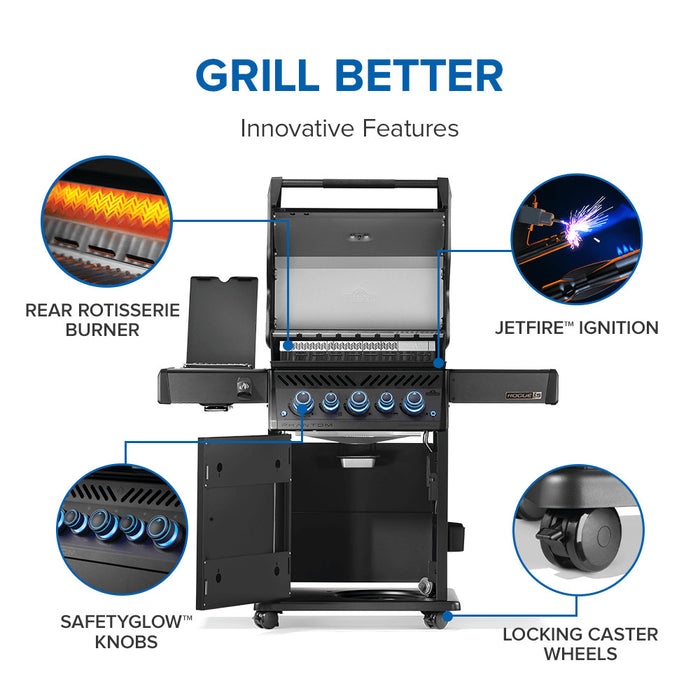 Napoleon Phantom Rogue® PRO-S 425 Grill with Infrared Side and Rear Burners, Freestanding Gas Grill with Infrared Rear & Side Burners - Matte Black - CozeeFlames.com