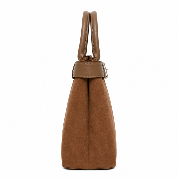 Zalvia Women’s Cognac Belted Suede-Look Handbag