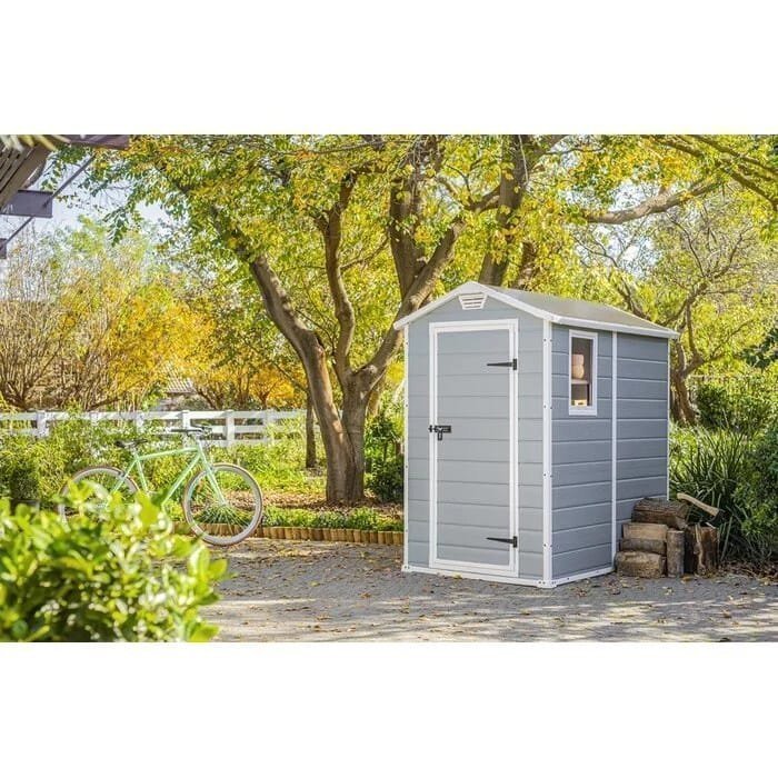 Keter Manor 4 ft. W x 6 ft. D Vertical Resin Outdoor Storage Shed Ideal For Patio Installation Included