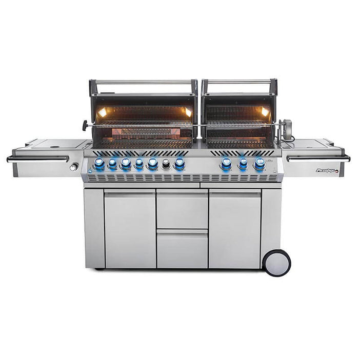 Napoleon Prestige PRO 825 Freestanding Gas Grill with Infrared Rear Burner, Double Infrared Sear Burner & Side Burner and Rotisserie Kit - CozeeFlames.com