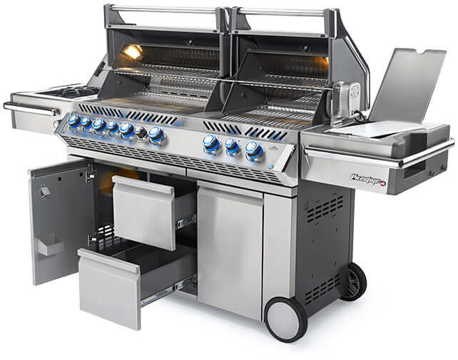Napoleon Prestige PRO 825 Freestanding Gas Grill with Infrared Rear Burner, Double Infrared Sear Burner & Side Burner and Rotisserie Kit - CozeeFlames.com