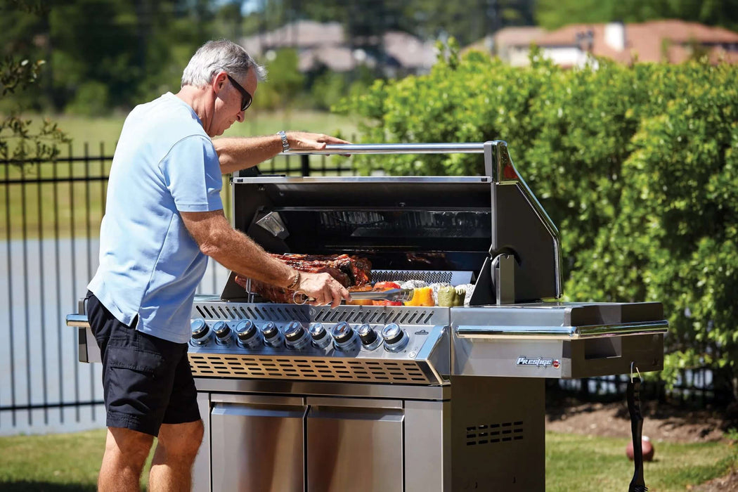 Napoleon Prestige PRO 665 Freestanding Gas Grill with Infrared Rear Burner and Infrared Side Burner and Rotisserie Kit - CozeeFlames.com
