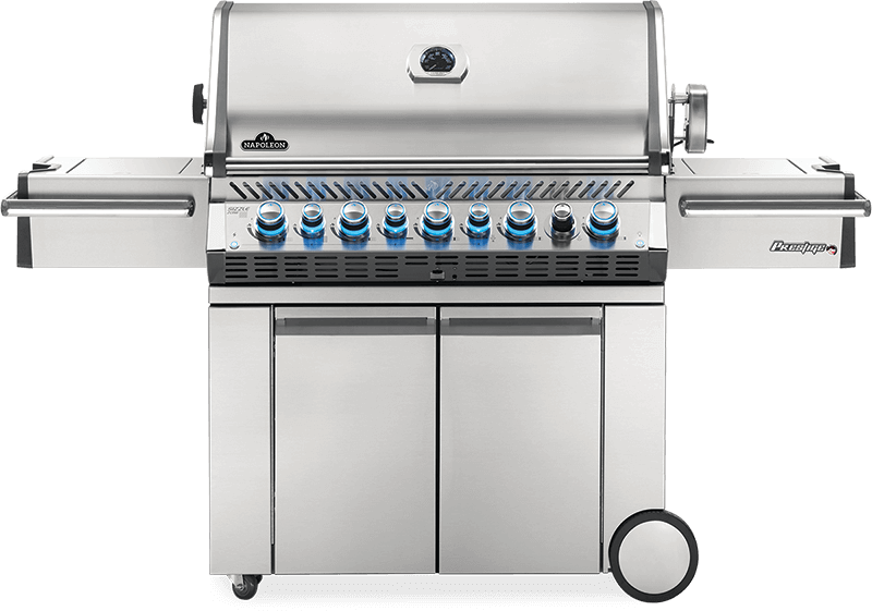 Napoleon Prestige PRO 665 Freestanding Gas Grill with Infrared Rear Burner and Infrared Side Burner and Rotisserie Kit - CozeeFlames.com
