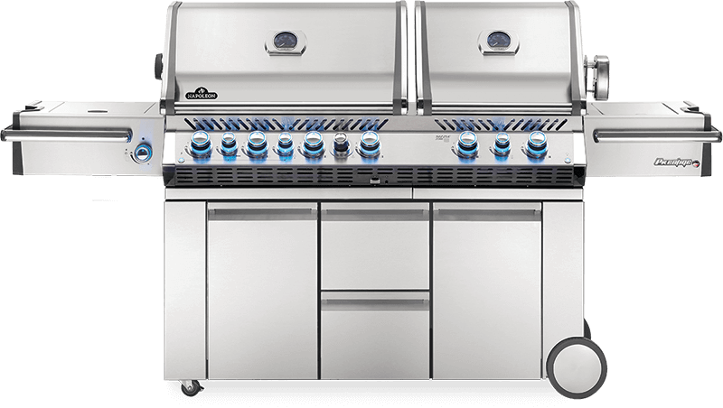 Napoleon Prestige PRO 825 Freestanding Gas Grill with Infrared Rear Burner, Double Infrared Sear Burner & Side Burner and Rotisserie Kit - CozeeFlames.com