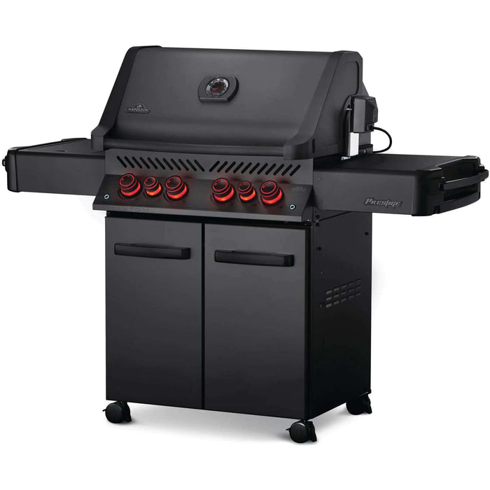 Napoleon Phantom Prestige 500 Gas Grill with Infrared Rear Burner, Infrared Side Burner, & Rotisserie Kit - Matte Black - CozeeFlames.com