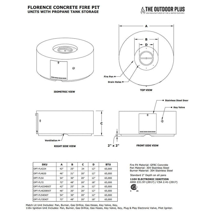 42" Florence Concrete Fire Pit - 24" Tall - CozeeFlames.com