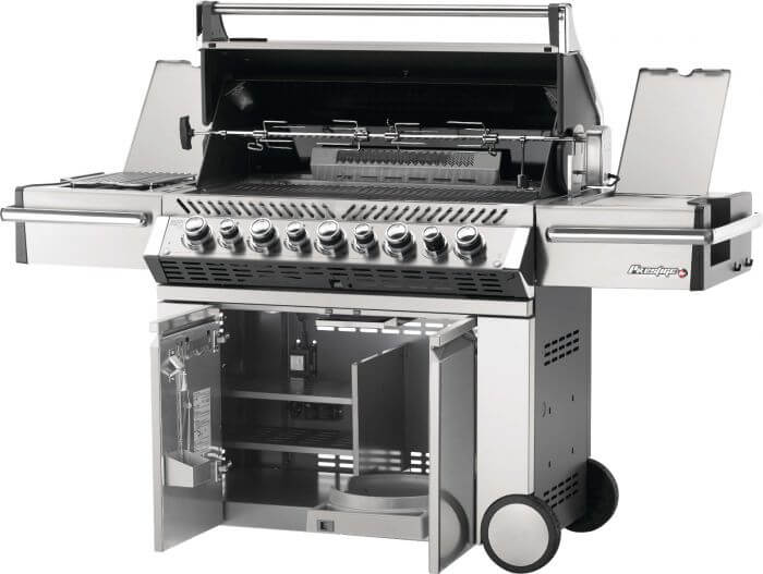 Napoleon Prestige PRO 665 Freestanding Gas Grill with Infrared Rear Burner and Infrared Side Burner and Rotisserie Kit - CozeeFlames.com