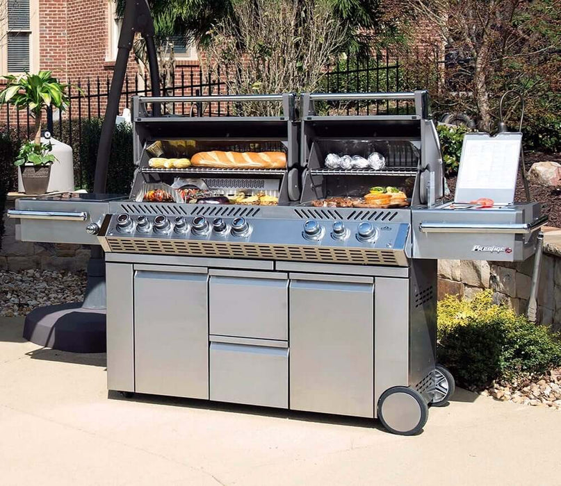 Napoleon Prestige PRO 825 Freestanding Gas Grill with Infrared Rear Burner, Double Infrared Sear Burner & Side Burner and Rotisserie Kit - CozeeFlames.com